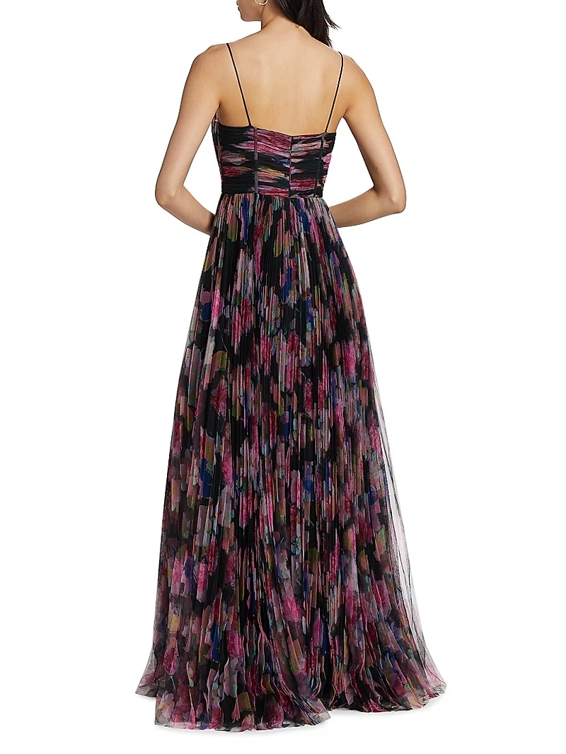 Yvonne Floral Pleated Tulle Gown