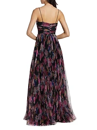 Yvonne Floral Pleated Tulle Gown