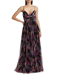 Yvonne Floral Pleated Tulle Gown