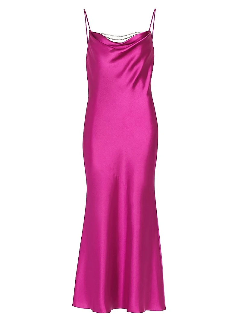 Antione Crystal Satin Cowlneck Midi-Dress