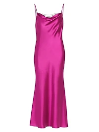 Antione Crystal Satin Cowlneck Midi-Dress