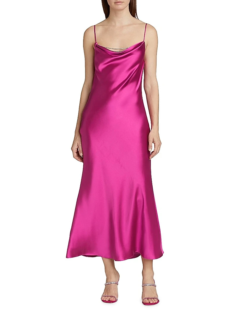 Antione Crystal Satin Cowlneck Midi-Dress
