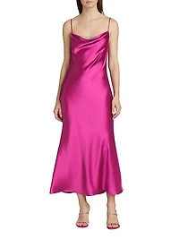Antione Crystal Satin Cowlneck Midi-Dress