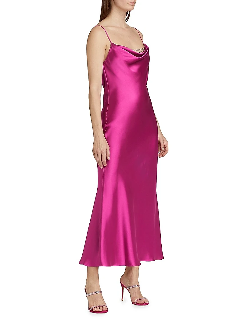 Antione Crystal Satin Cowlneck Midi-Dress