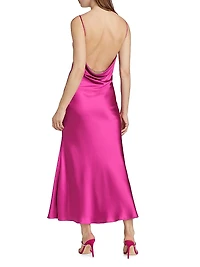 Antione Crystal Satin Cowlneck Midi-Dress