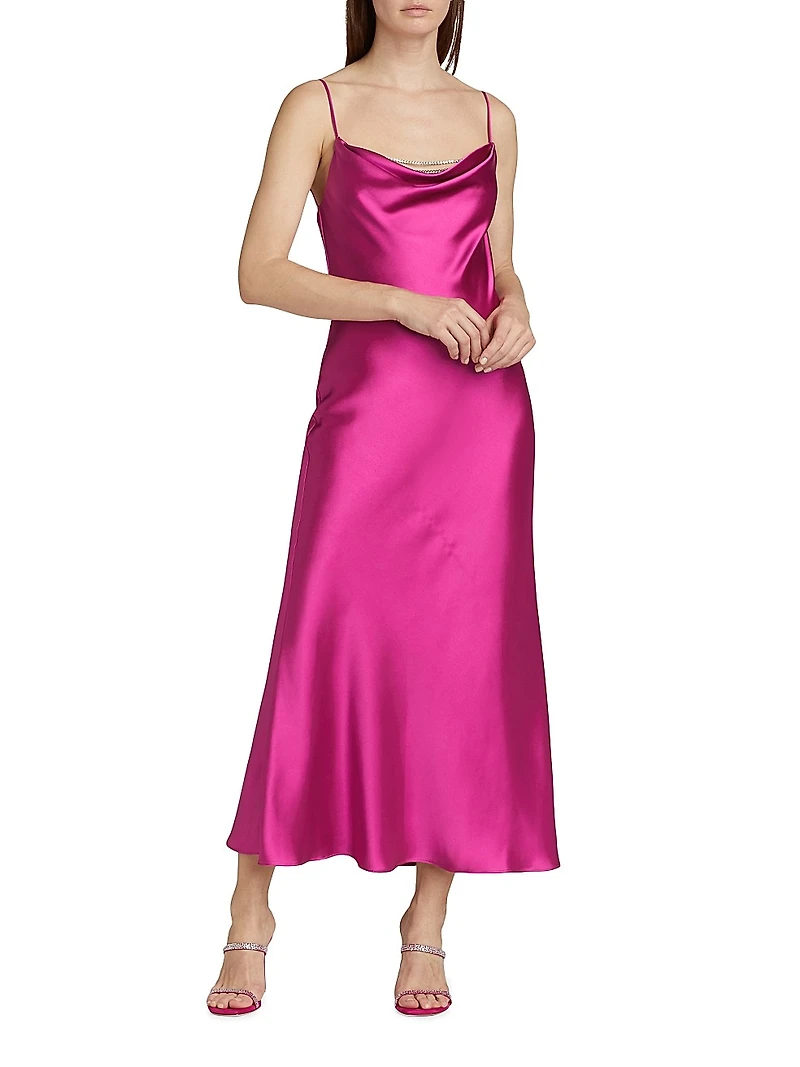 Antione Crystal Satin Cowlneck Midi-Dress