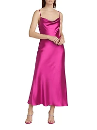 Antione Crystal Satin Cowlneck Midi-Dress