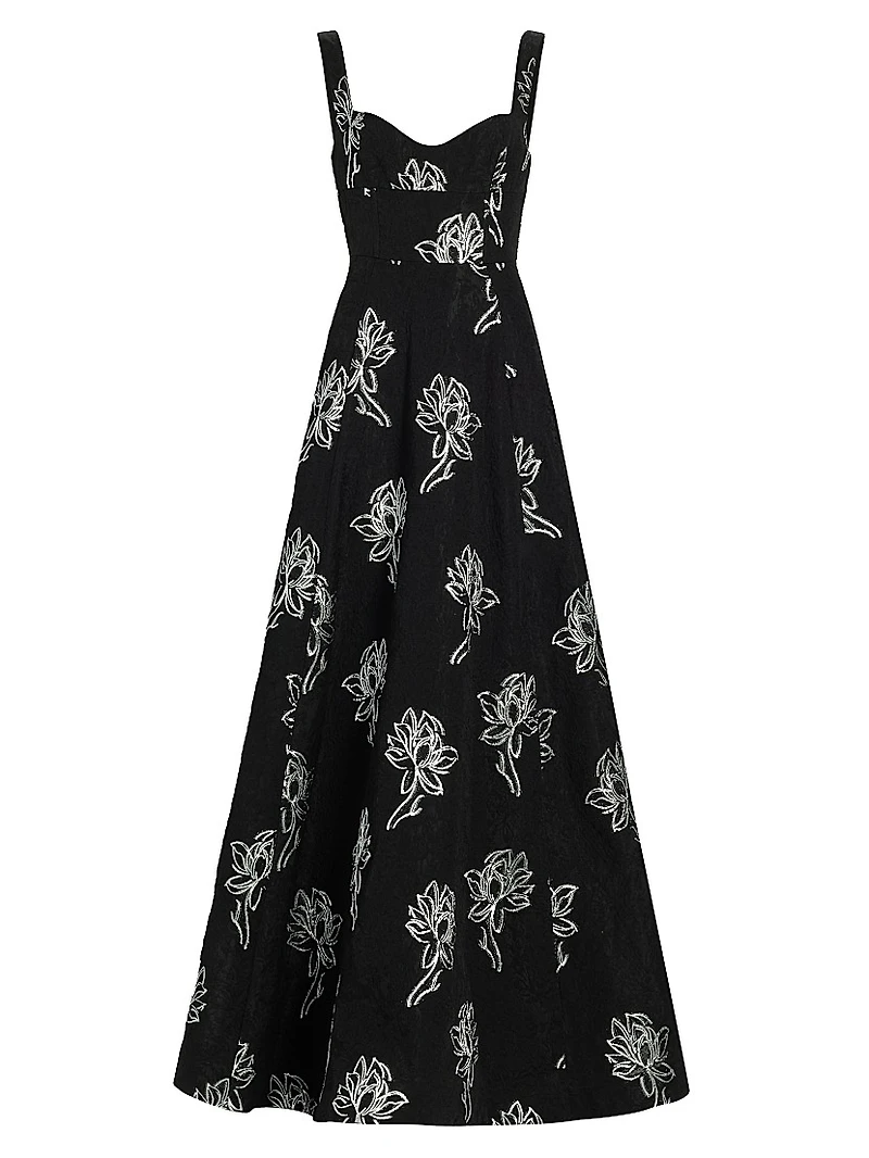 Thalia Floral Jacquard A-Line Gown