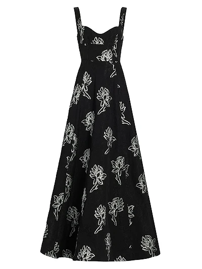 Thalia Floral Jacquard A-Line Gown