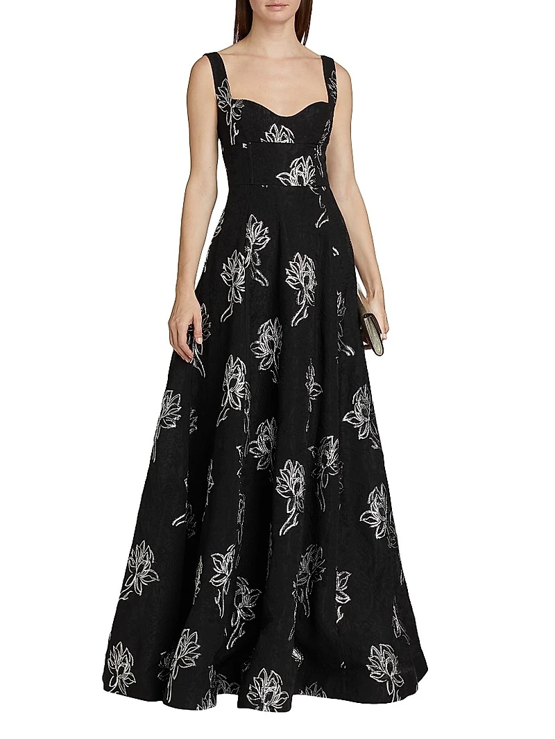 Thalia Floral Jacquard A-Line Gown