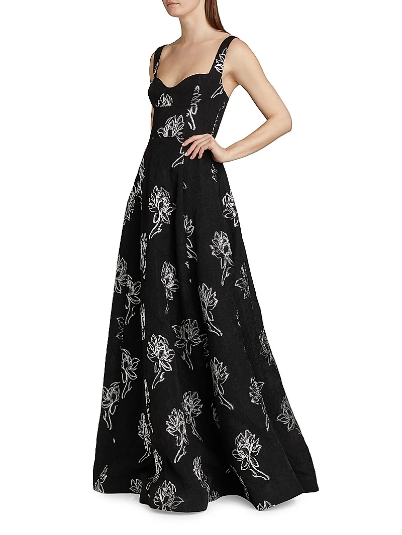 Thalia Floral Jacquard A-Line Gown