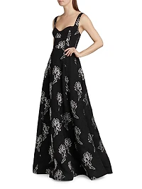 Thalia Floral Jacquard A-Line Gown