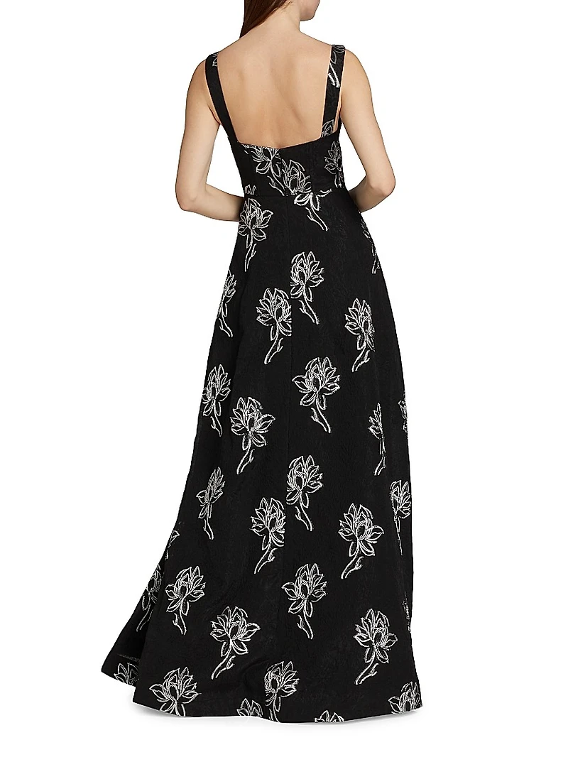Thalia Floral Jacquard A-Line Gown