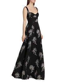 Thalia Floral Jacquard A-Line Gown