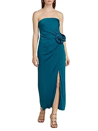 Corinne Strapless Rosette Midi-Dress