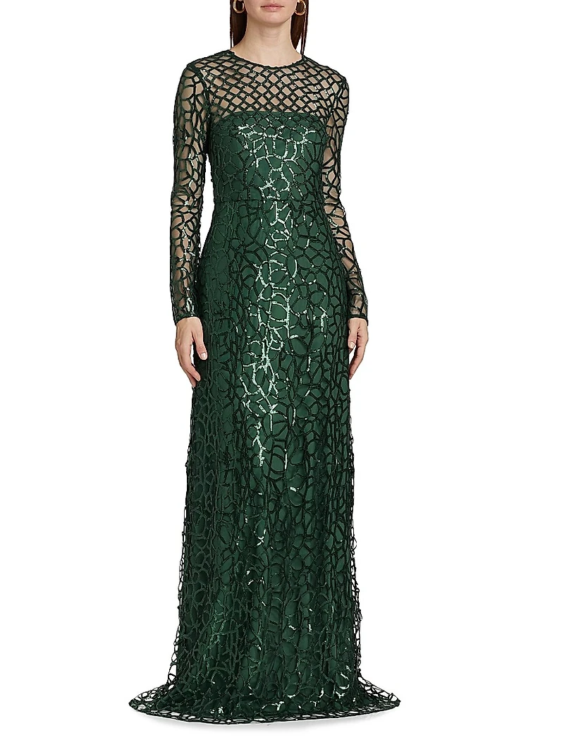 Aimee Sequin Long-Sleeve Gown