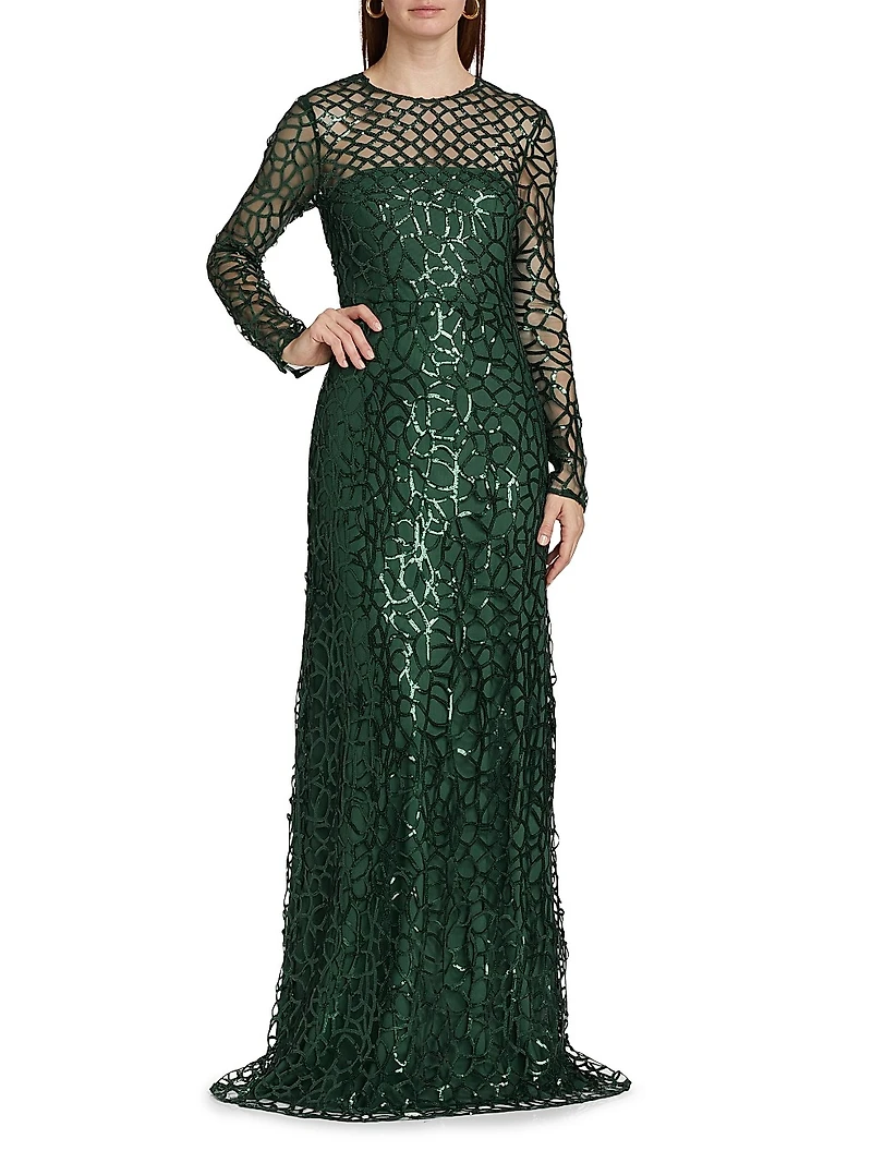 Aimee Sequin Long-Sleeve Gown