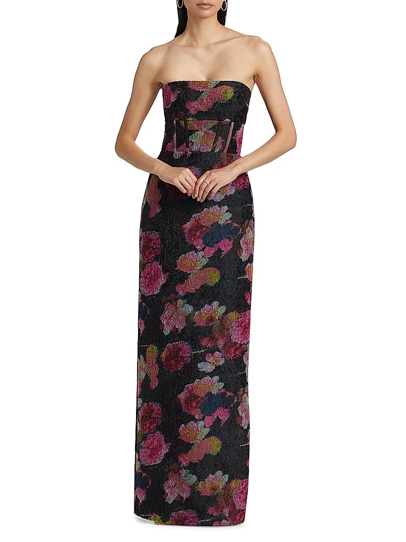 Demi Floral Organza Strapless Gown