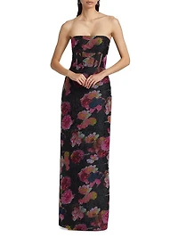 Demi Floral Organza Strapless Gown