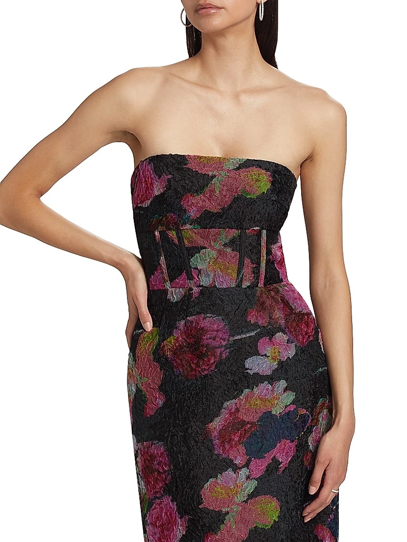 Demi Floral Organza Strapless Gown