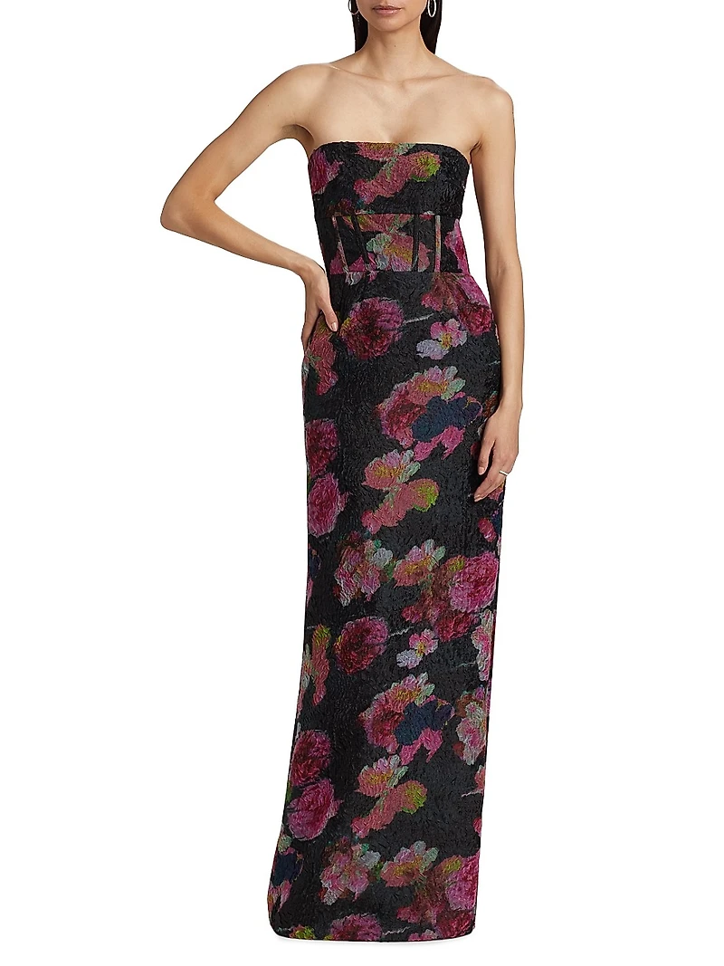 Demi Floral Organza Strapless Gown