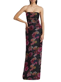 Demi Floral Organza Strapless Gown