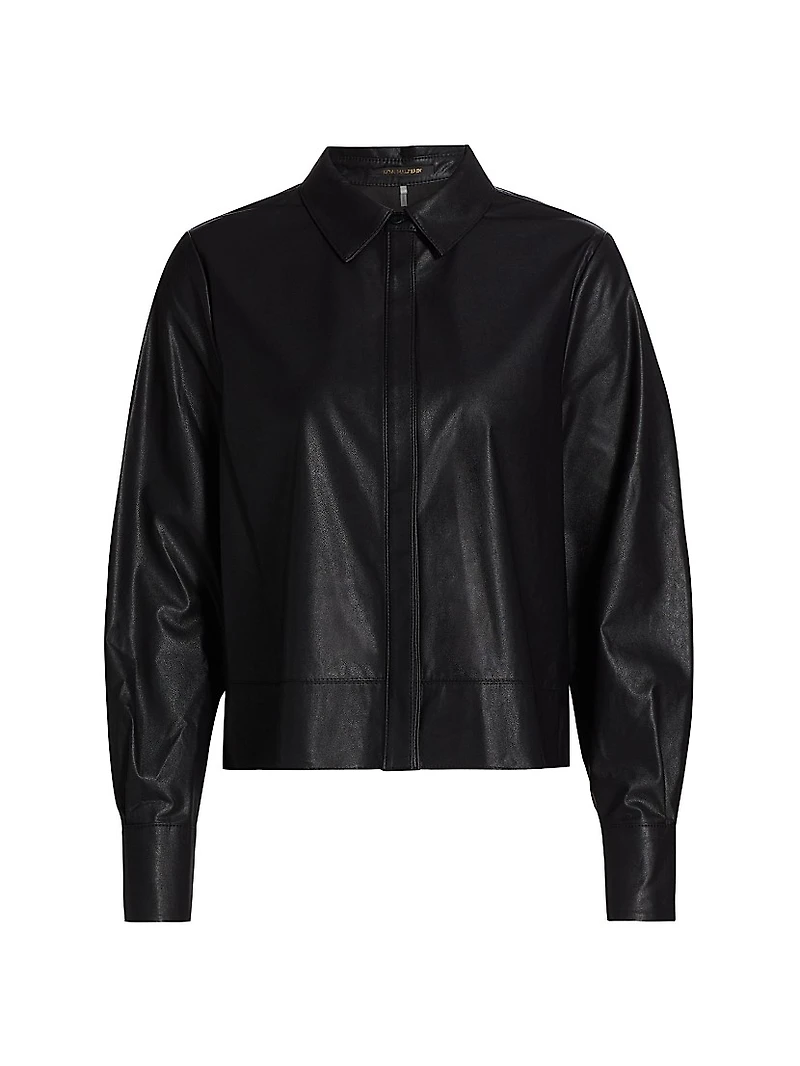 Westie Faux Leather Button-Up Blouse