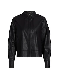 Westie Faux Leather Button-Up Blouse