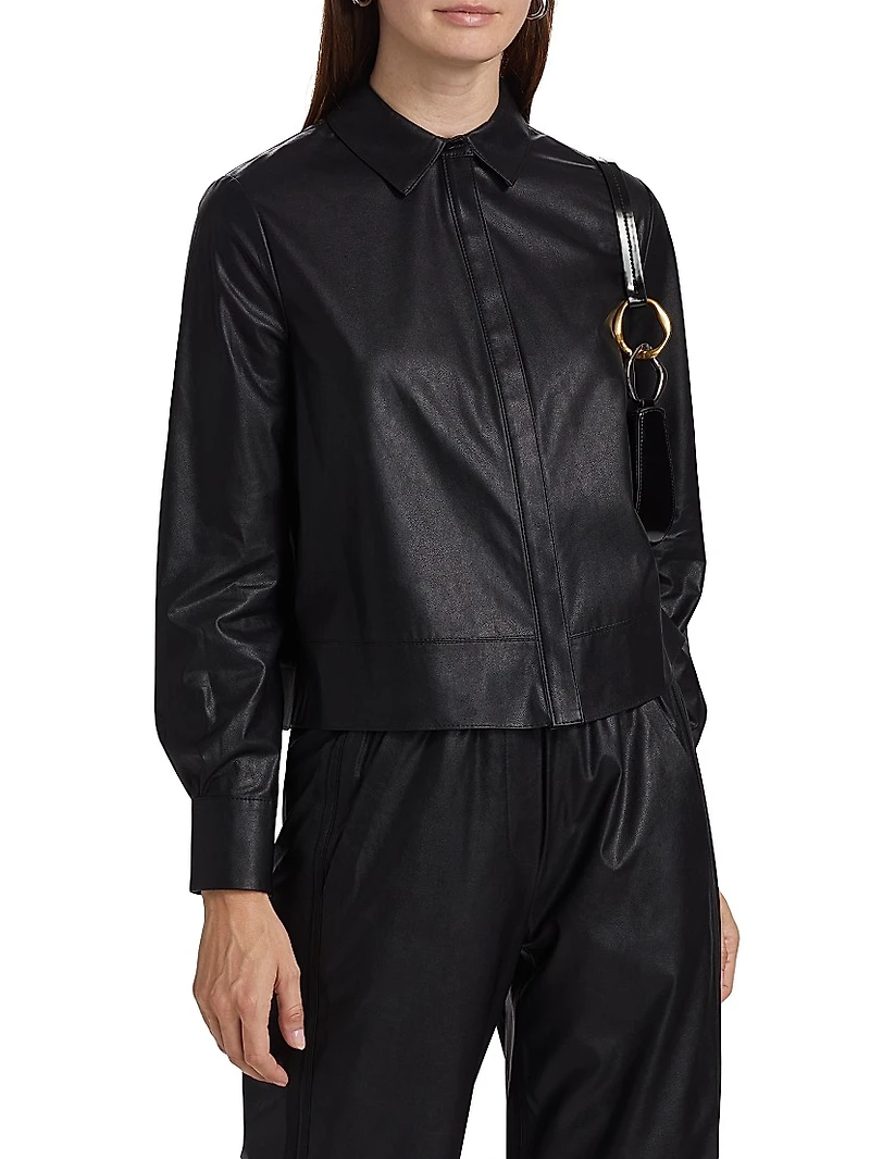 Westie Faux Leather Button-Up Blouse