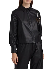Westie Faux Leather Button-Up Blouse