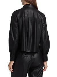 Westie Faux Leather Button-Up Blouse