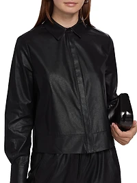 Westie Faux Leather Button-Up Blouse