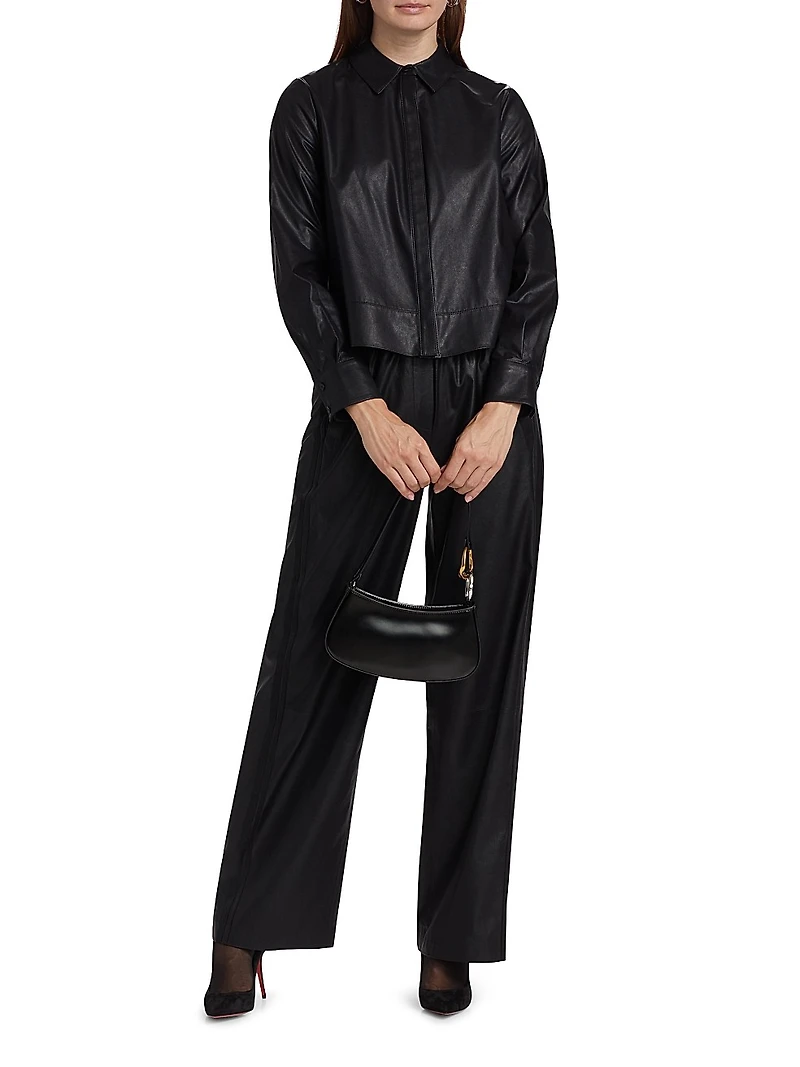 Westie Faux Leather Button-Up Blouse