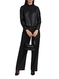 Westie Faux Leather Button-Up Blouse