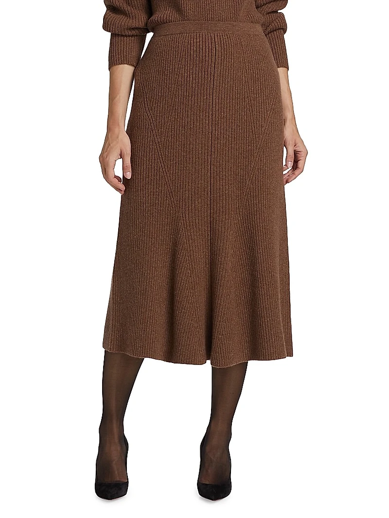 Femi Cashmere Rib-Knit Midi-Skirt