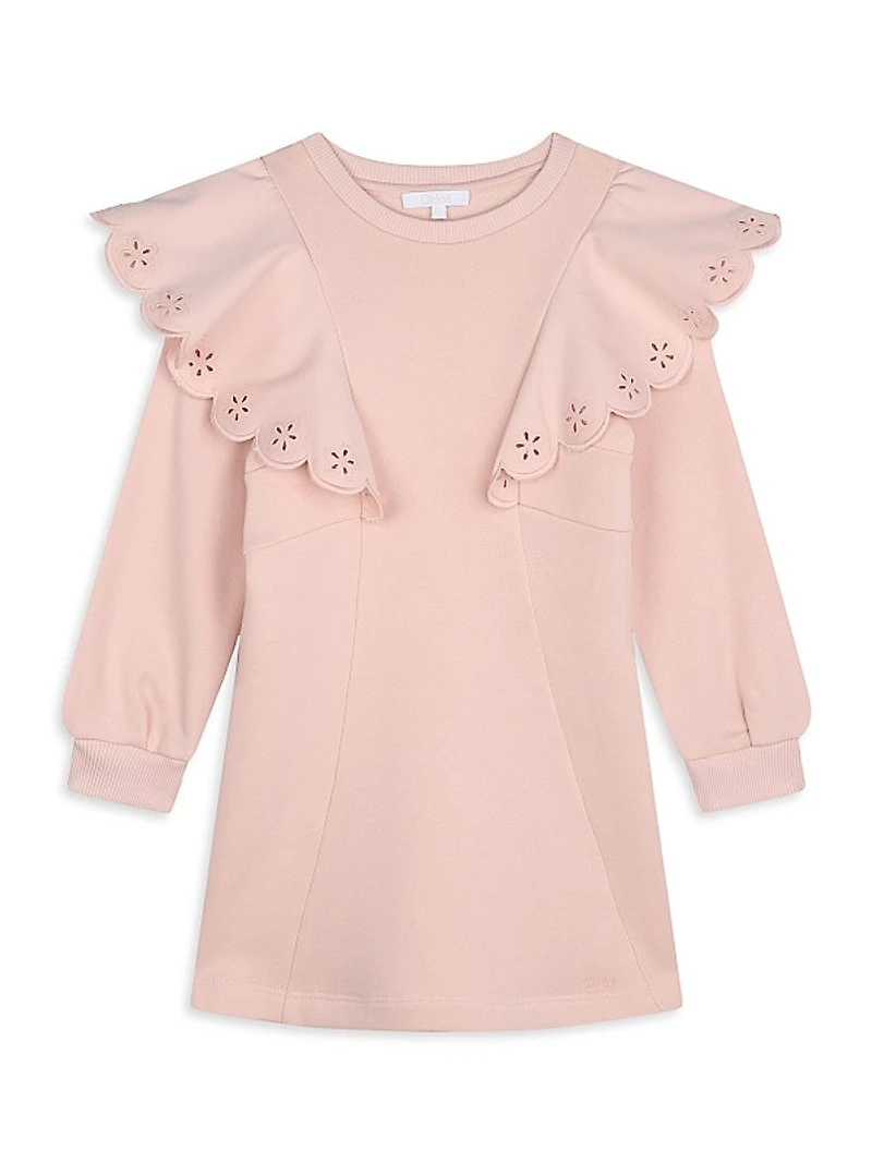 Little Girl's & Girl's Eyelet Ruffle-Trim Sweatshirt Dress