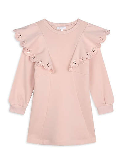 Little Girl's & Girl's Eyelet Ruffle-Trim Sweatshirt Dress