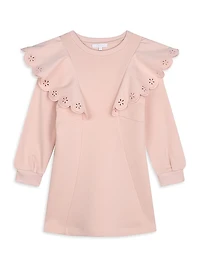 Little Girl's & Girl's Eyelet Ruffle-Trim Sweatshirt Dress