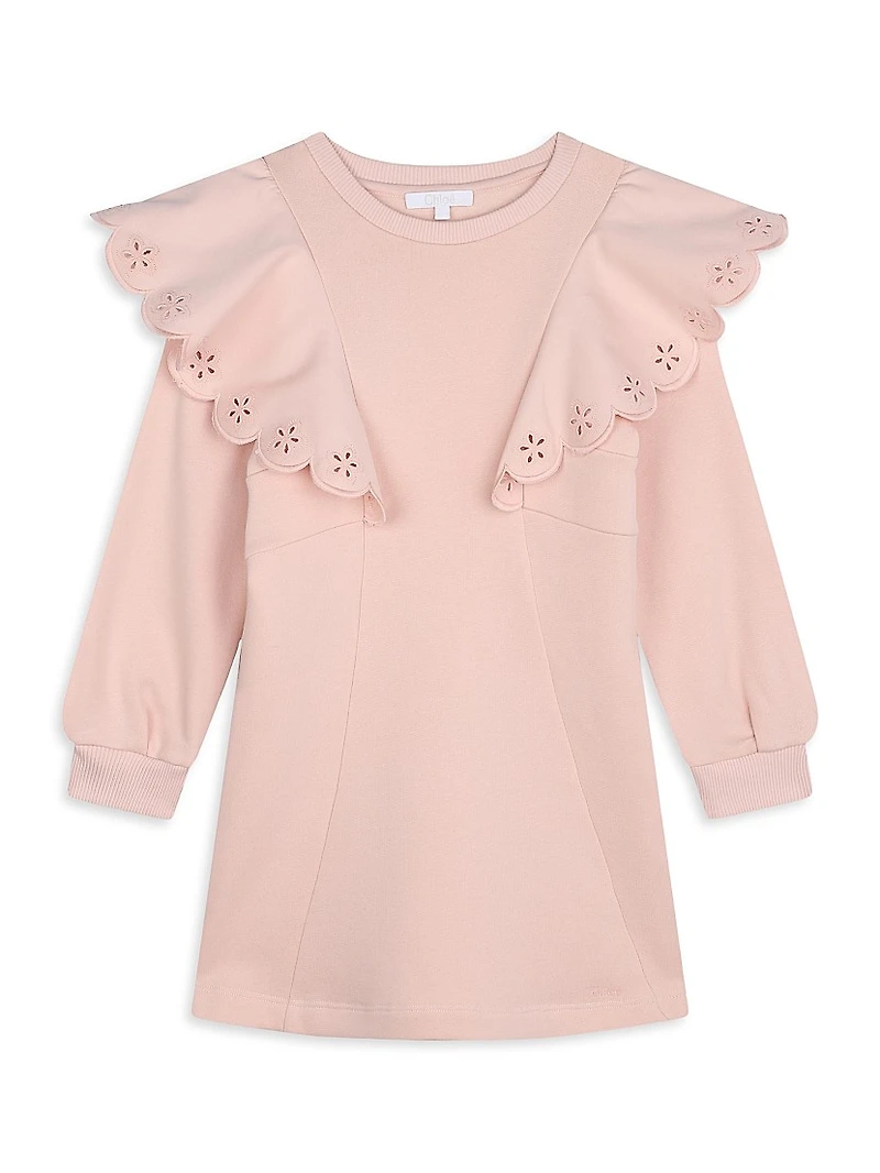 Little Girl's & Girl's Eyelet Ruffle-Trim Sweatshirt Dress