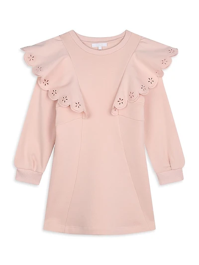 Little Girl's & Girl's Eyelet Ruffle-Trim Sweatshirt Dress