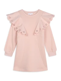 Little Girl's & Girl's Eyelet Ruffle-Trim Sweatshirt Dress