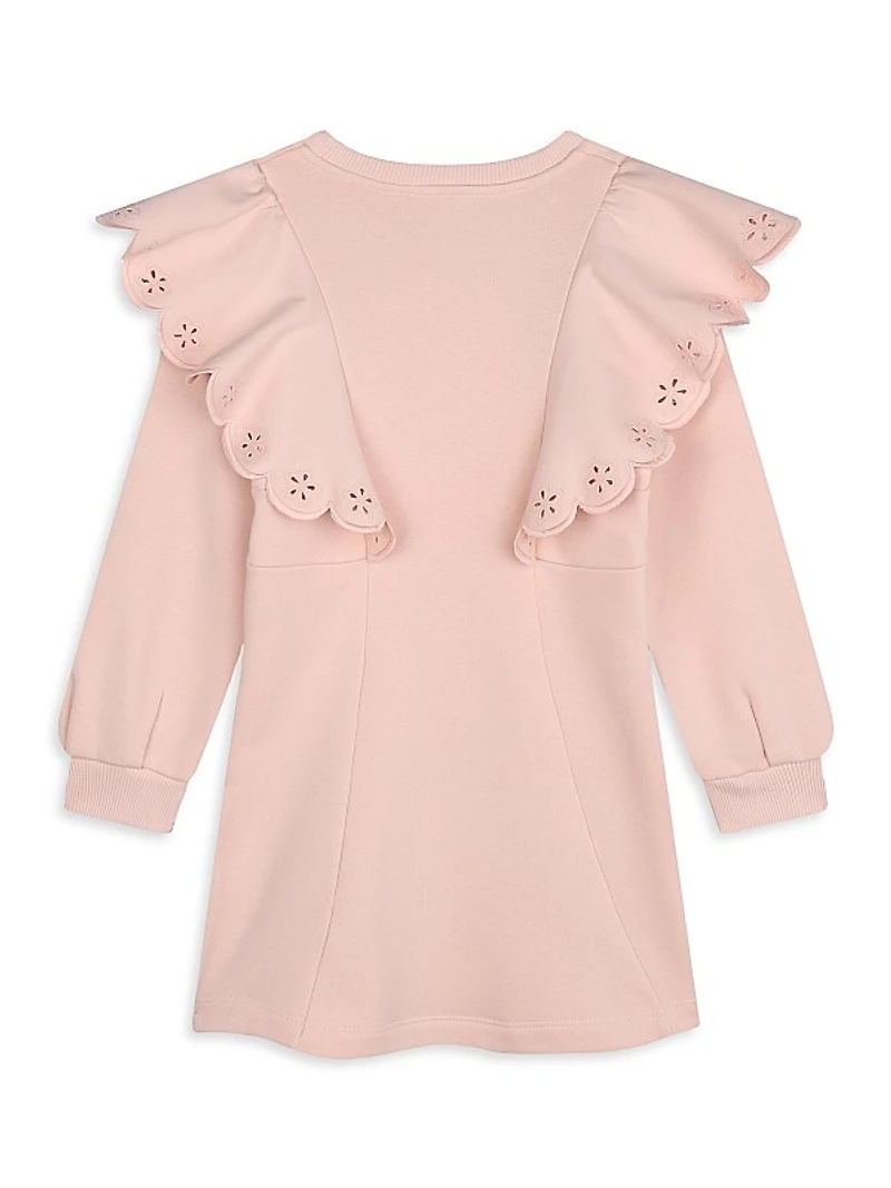 Little Girl's & Girl's Eyelet Ruffle-Trim Sweatshirt Dress