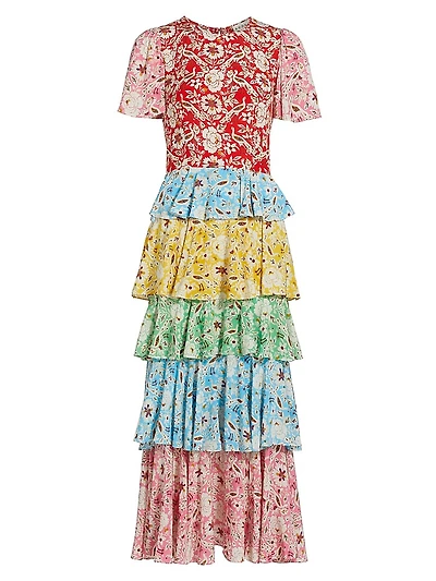 Serena Floral Tiered Midi-Dress
