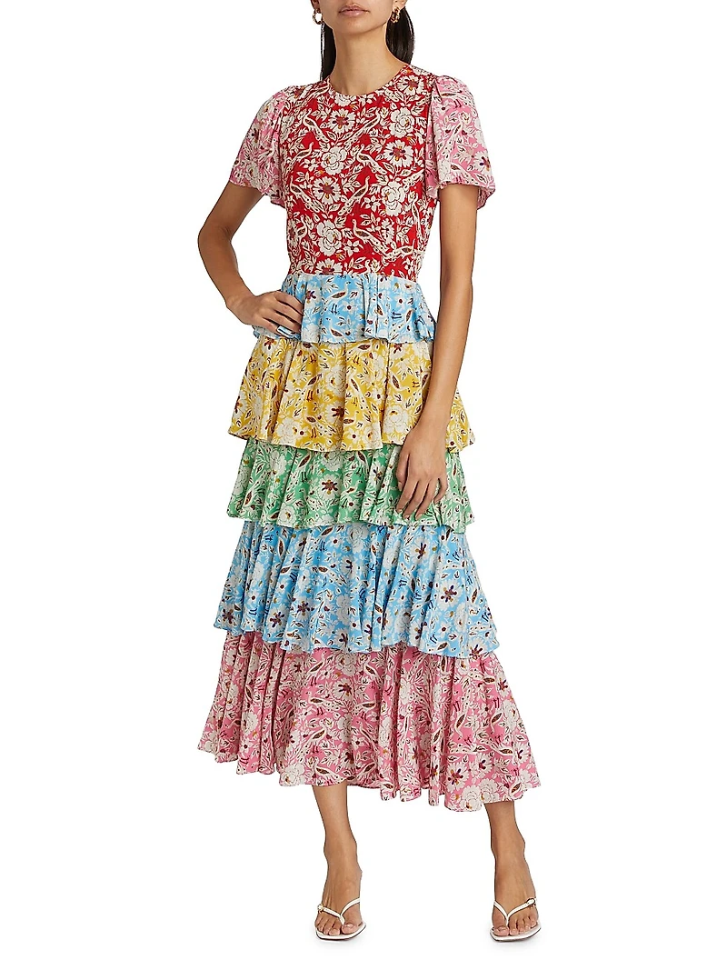 Serena Floral Tiered Midi-Dress