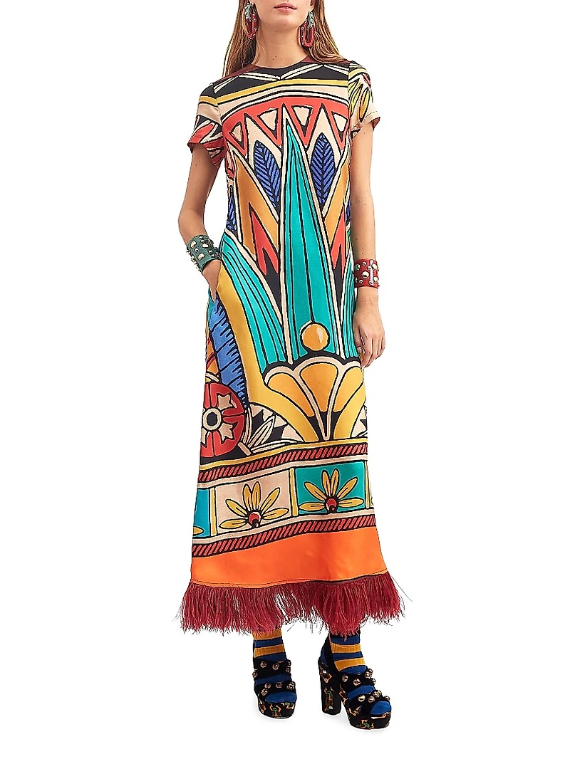 Swing Dress with Feathers