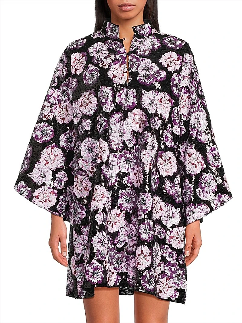 Floral Sequined Mini Caftan