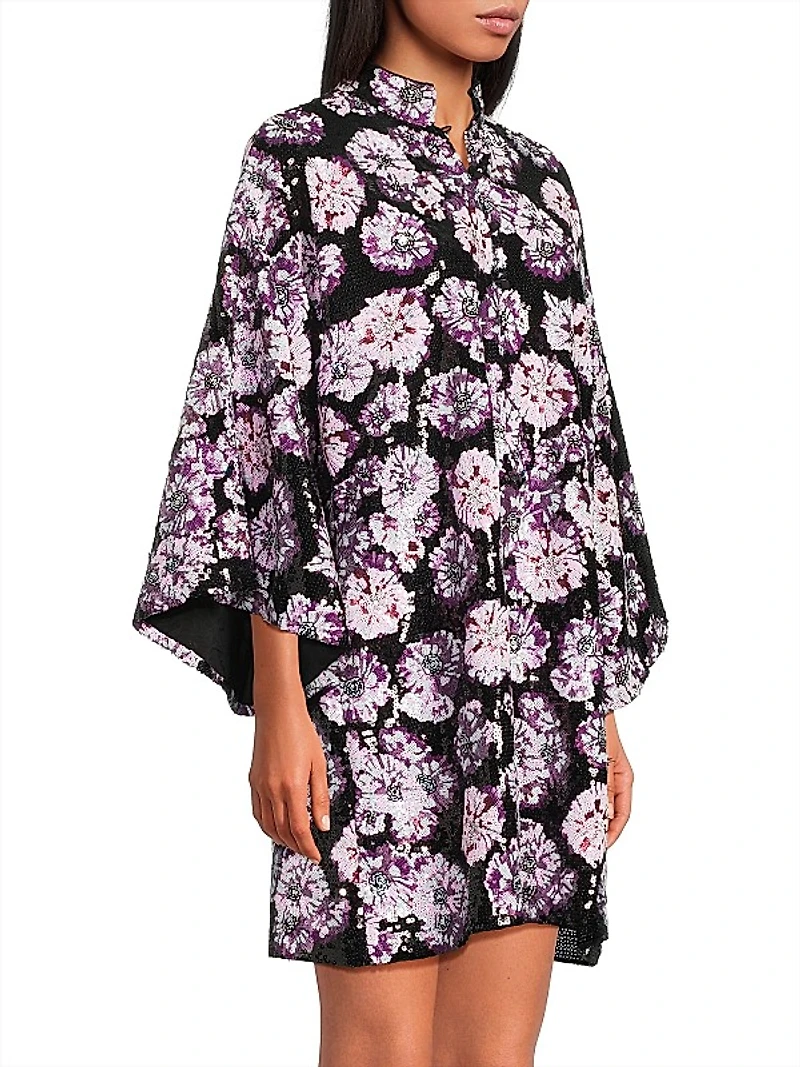 Floral Sequined Mini Caftan