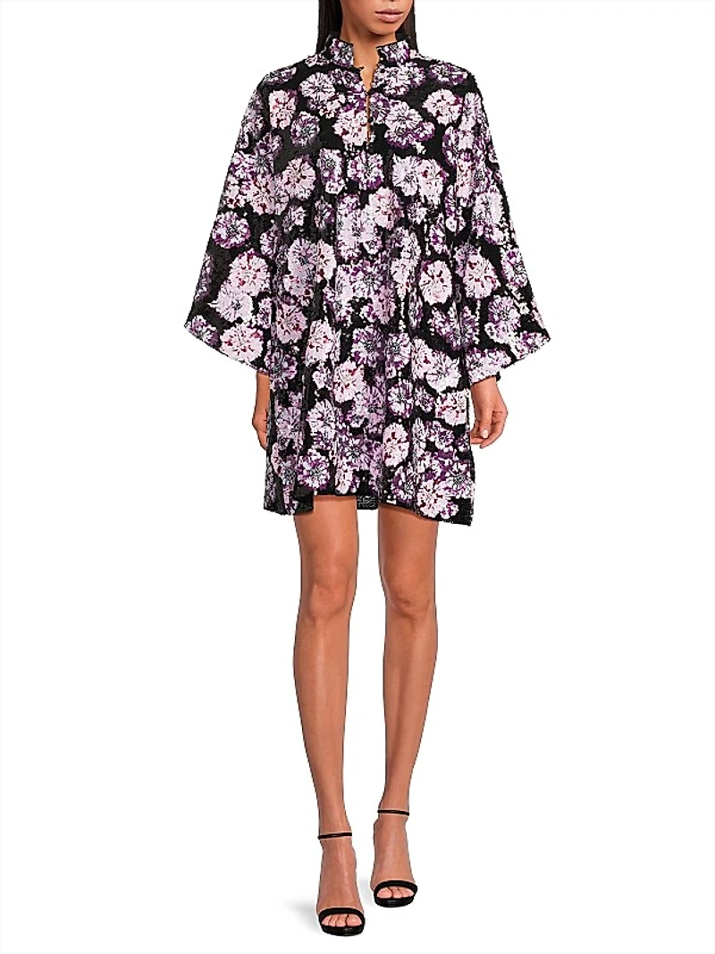Floral Sequined Mini Caftan