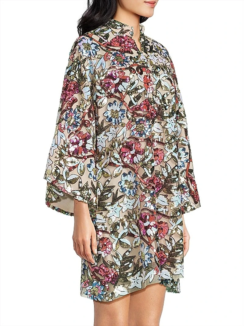 Floral Sequined Mini Kaftan