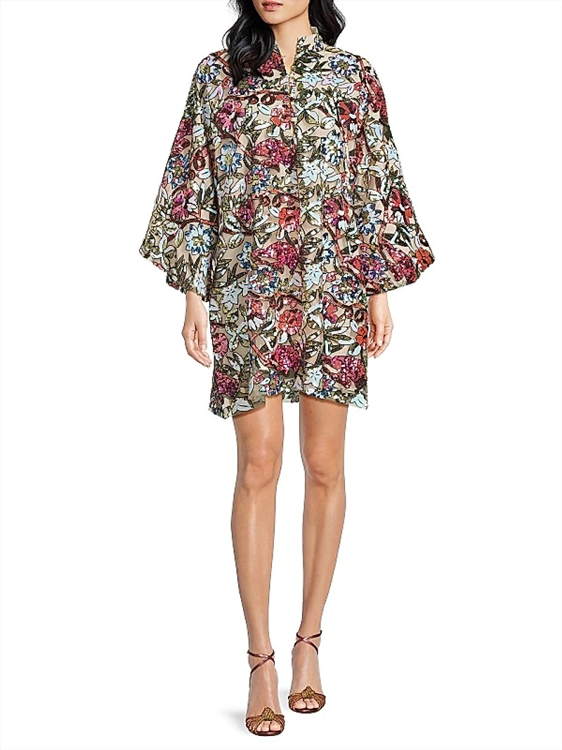 Floral Sequined Mini Kaftan